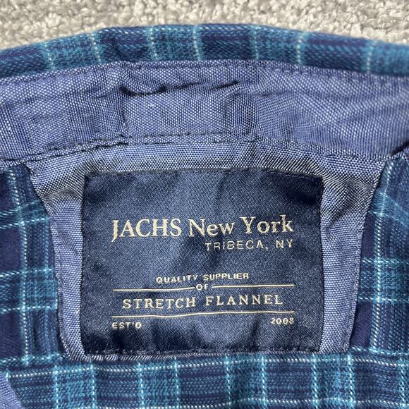Jachs Flannel Shirt Mens Medium Button Down Plaid Soft Stretch Blue NWT - Picture 5 of 14